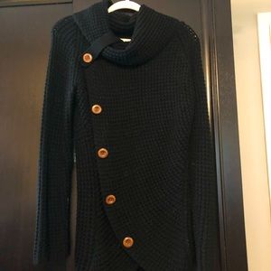 Cowl-neck Knit Buttoned Pullover Sweater